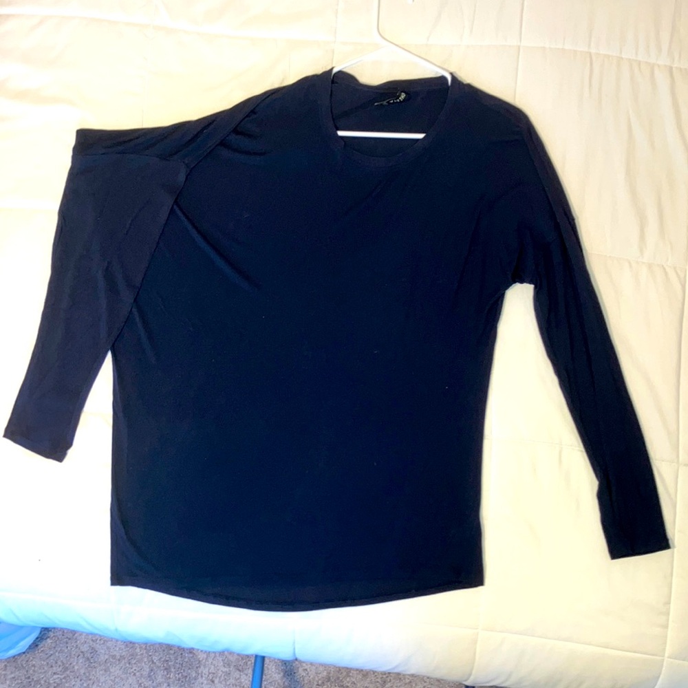 Athena Is Navy Asymmetrical Long-Sleeve T-Shirt, Large